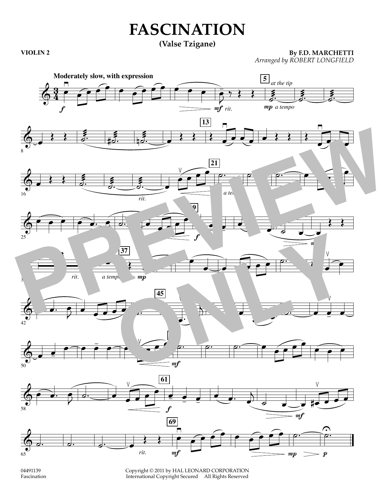 Download Robert Longfield Fascination (Valse Tzigane) - Violin 2 Sheet Music and learn how to play String Quartet PDF digital score in minutes