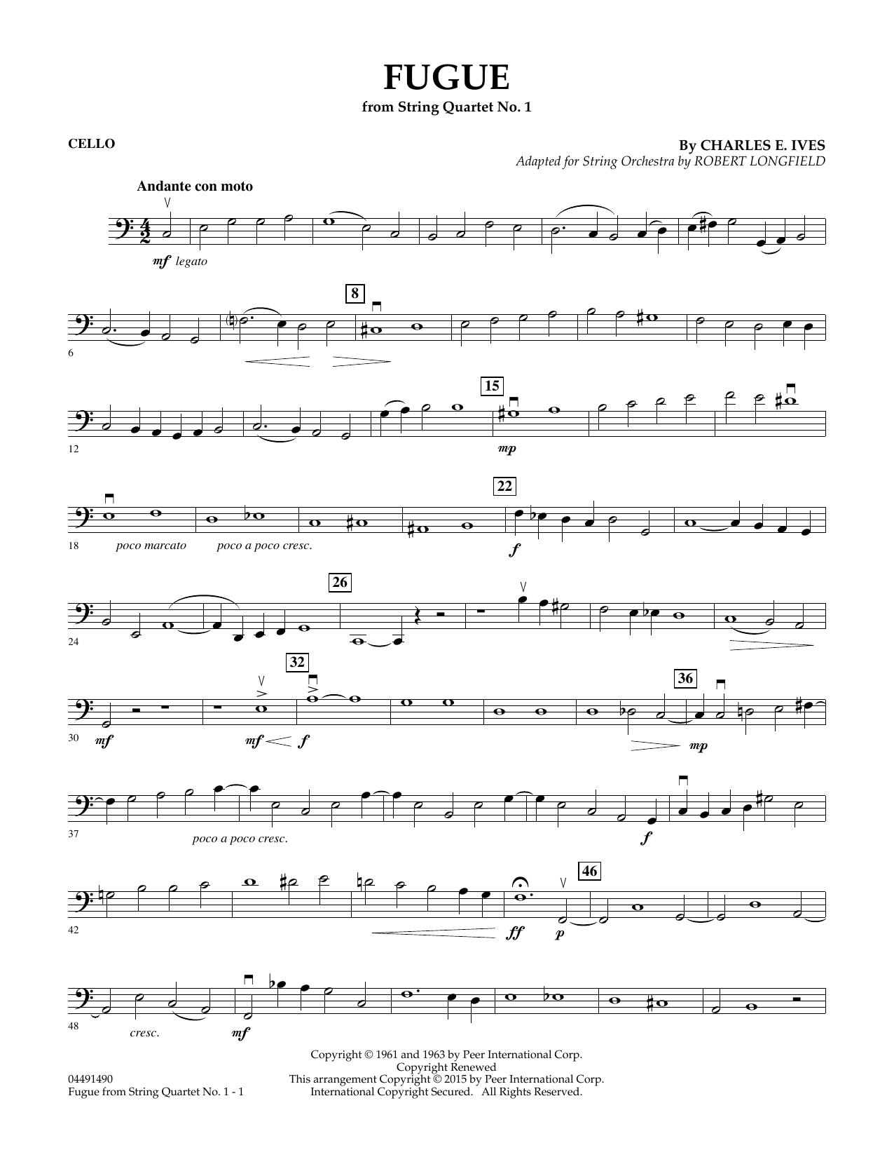 Download Robert Longfield Fugue from String Quartet No. 1 - Cello Sheet Music and learn how to play Orchestra PDF digital score in minutes