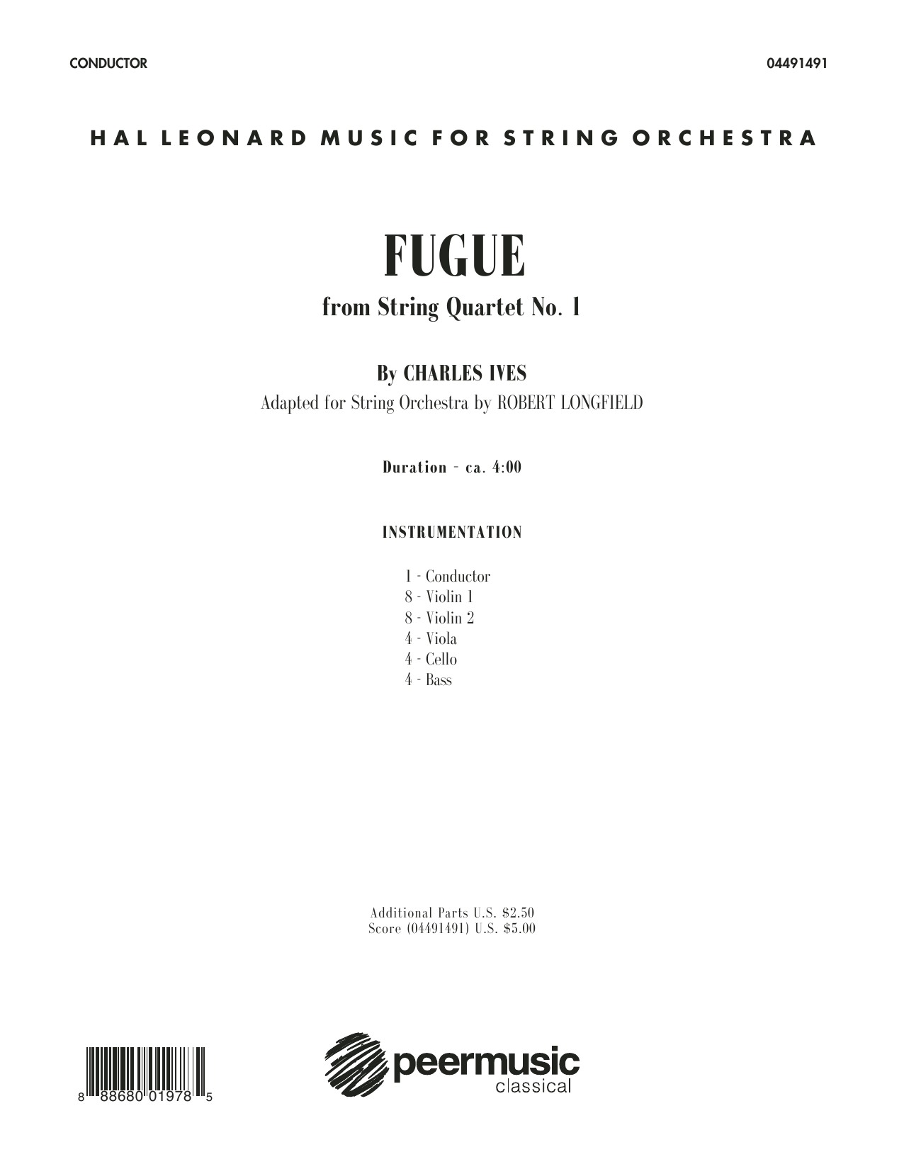 Download Robert Longfield Fugue from String Quartet No. 1 - Conductor Score (Full Score) Sheet Music and learn how to play Orchestra PDF digital score in minutes