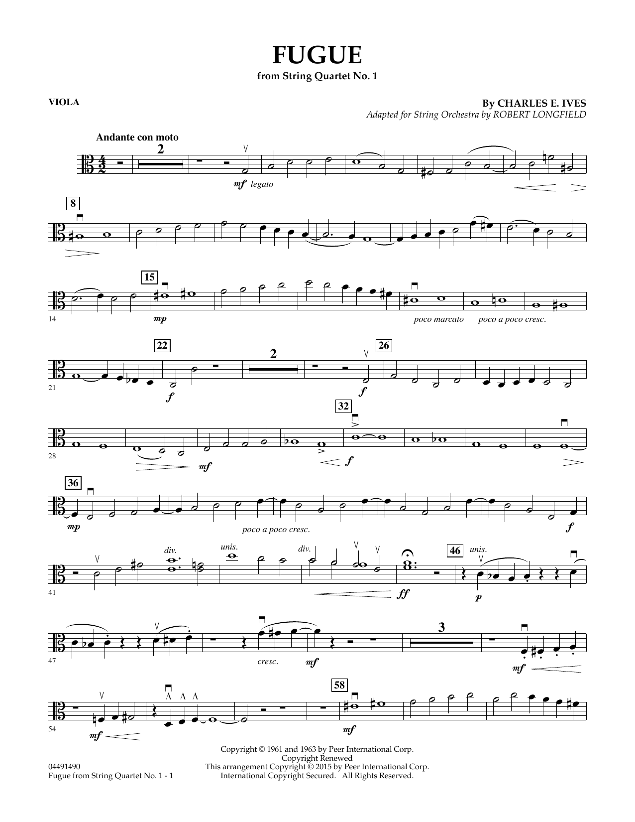 Download Robert Longfield Fugue from String Quartet No. 1 - Viola Sheet Music and learn how to play Orchestra PDF digital score in minutes
