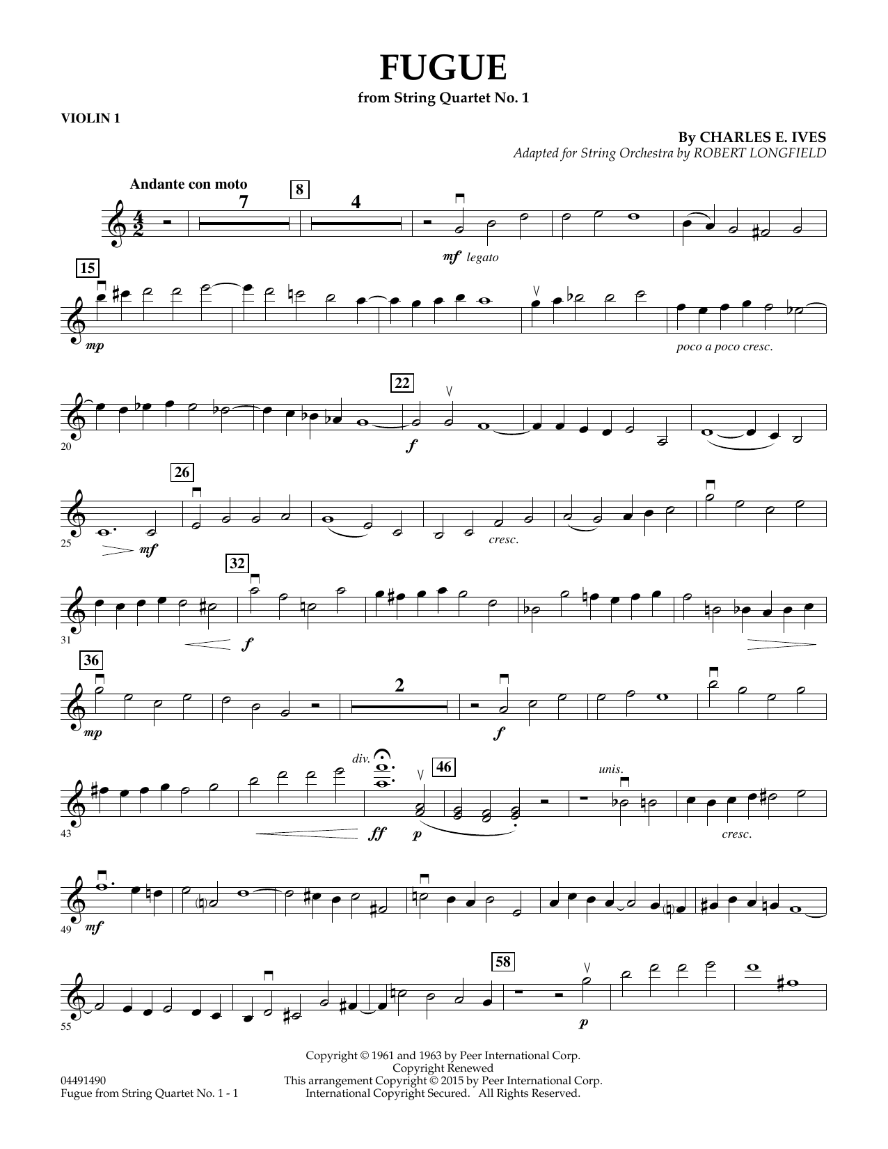 Download Robert Longfield Fugue from String Quartet No. 1 - Violin 1 Sheet Music and learn how to play Orchestra PDF digital score in minutes
