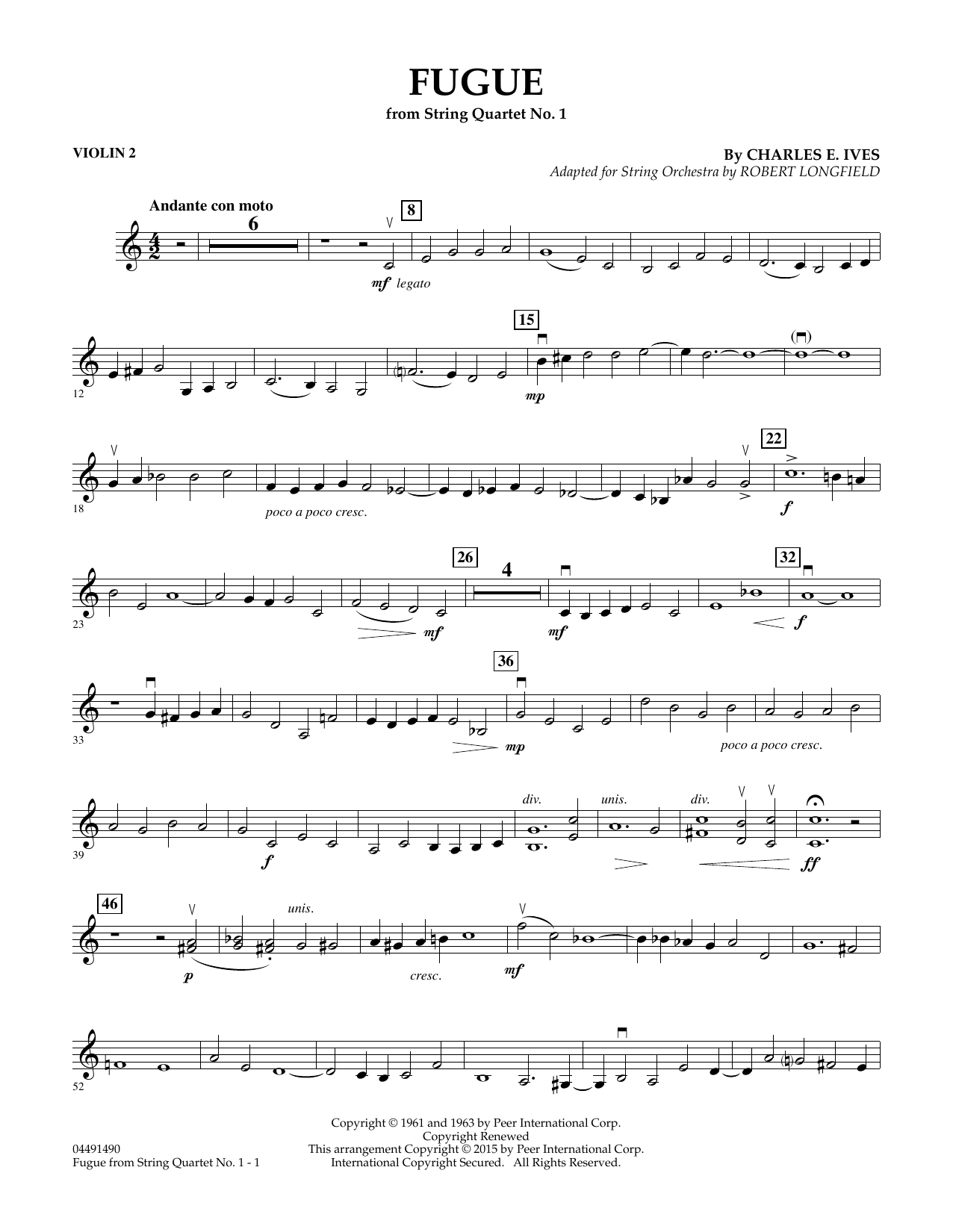 Download Robert Longfield Fugue from String Quartet No. 1 - Violin 2 Sheet Music and learn how to play Orchestra PDF digital score in minutes