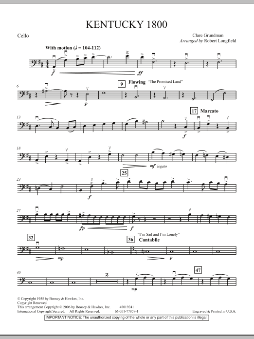 Download Robert Longfield Kentucky 1800 - Cello Sheet Music and learn how to play Orchestra PDF digital score in minutes