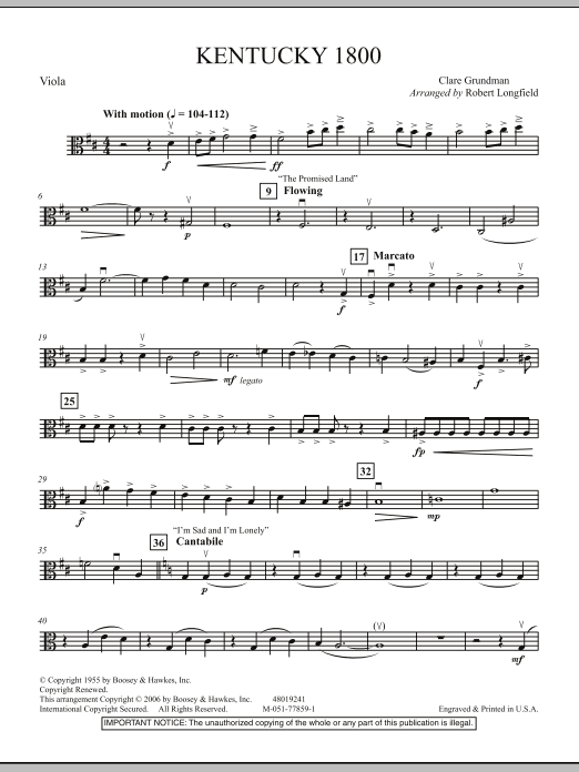 Download Robert Longfield Kentucky 1800 - Viola Sheet Music and learn how to play Orchestra PDF digital score in minutes