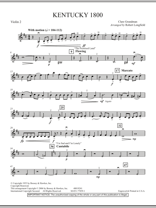Download Robert Longfield Kentucky 1800 - Violin 2 Sheet Music and learn how to play Orchestra PDF digital score in minutes