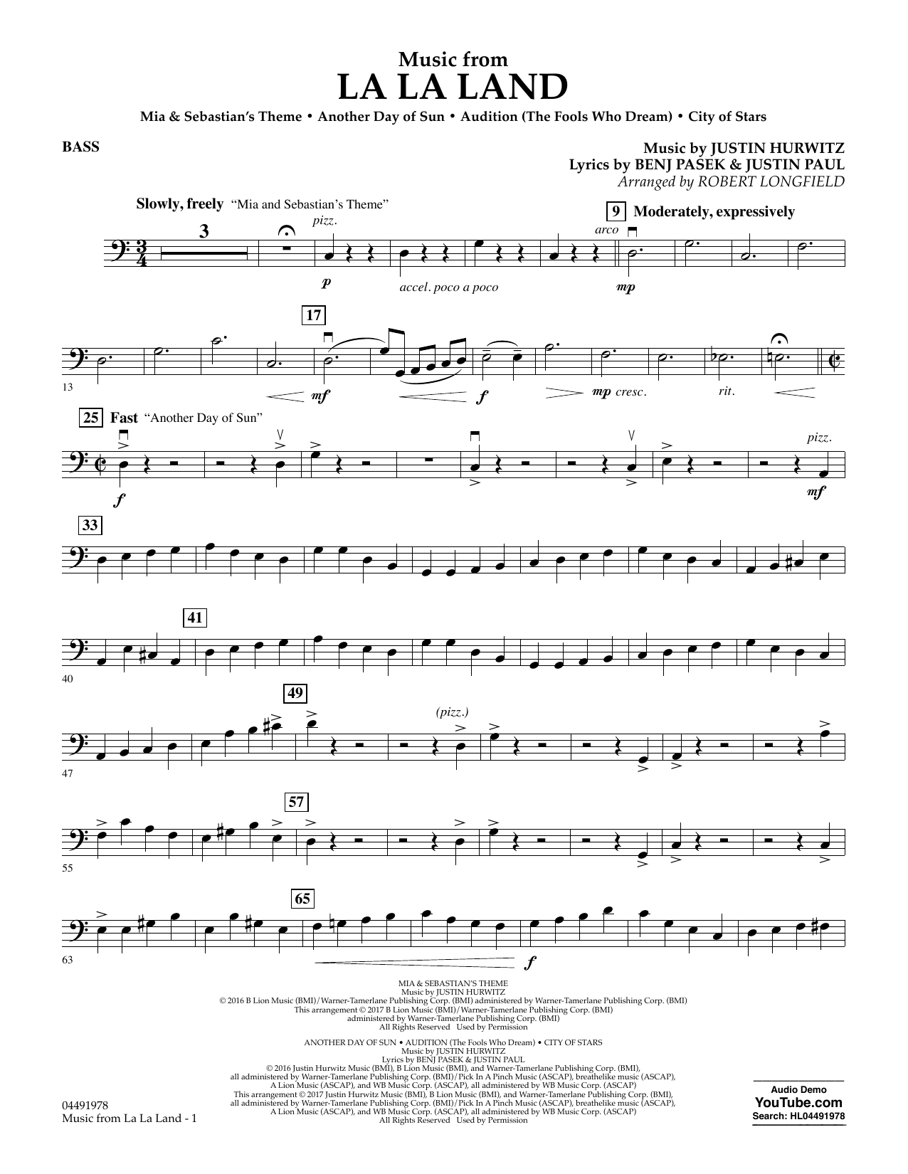 Download Robert Longfield Music from La La Land - Bass Sheet Music and learn how to play Orchestra PDF digital score in minutes