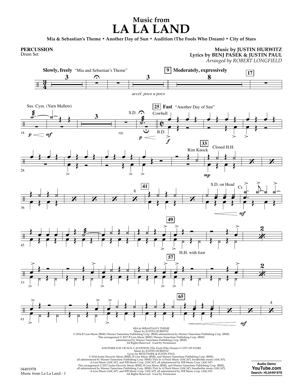 Download Robert Longfield Music from La La Land - Percussion Sheet Music and learn how to play Orchestra PDF digital score in minutes