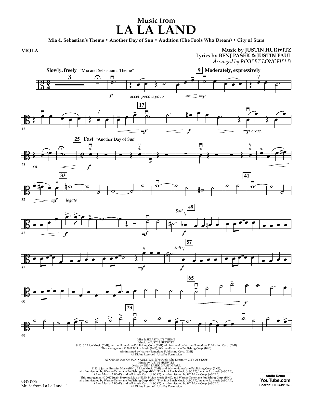 Download Robert Longfield Music from La La Land - Viola Sheet Music and learn how to play Orchestra PDF digital score in minutes