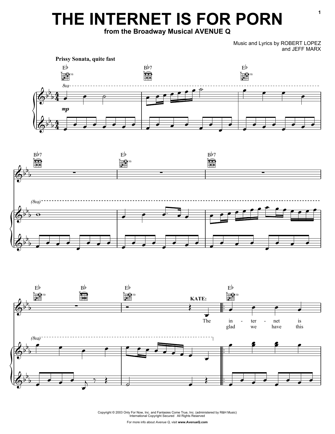 Download Avenue Q The Internet Is For Porn Sheet Music and learn how to play Piano, Vocal & Guitar (Right-Hand Melody) PDF digital score in minutes