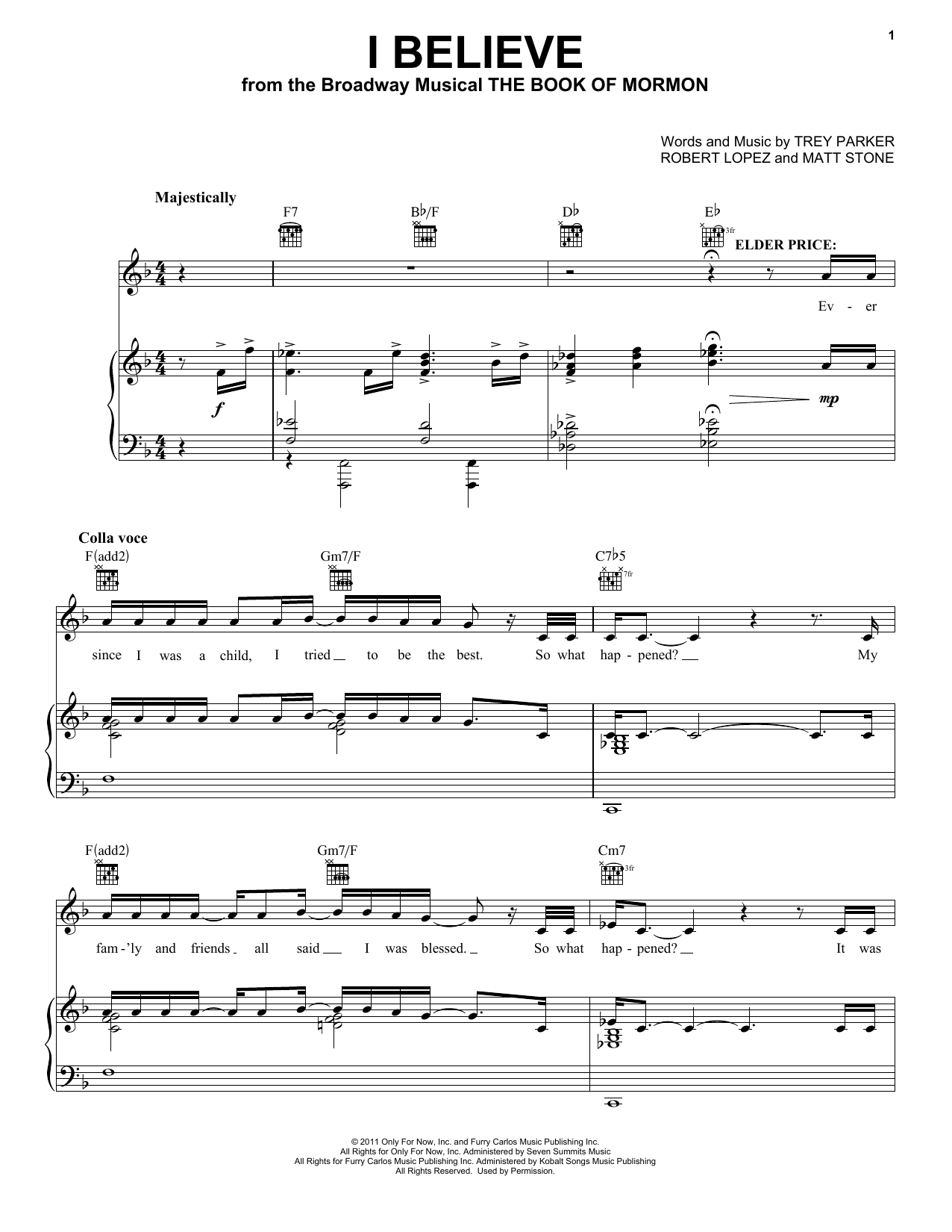 Download Robert Lopez I Believe Sheet Music and learn how to play Piano, Vocal & Guitar (Right-Hand Melody) PDF digital score in minutes