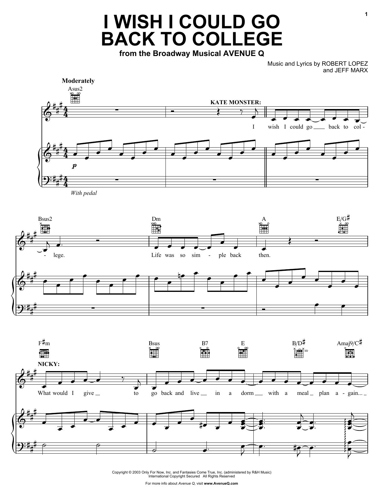 Download Robert Lopez I Wish I Could Go Back To College Sheet Music and learn how to play Piano & Vocal PDF digital score in minutes