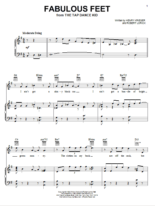 Download Robert Lorick Fabulous Feet Sheet Music and learn how to play Piano, Vocal & Guitar (Right-Hand Melody) PDF digital score in minutes