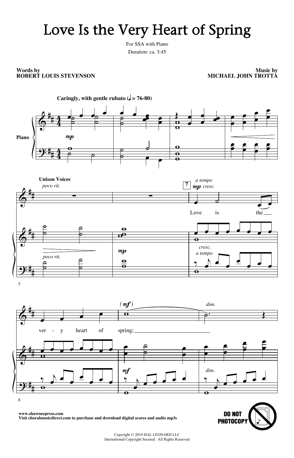 Download Robert Louis Stevenson Love Is The Very Heart Of Spring Sheet Music and learn how to play SSA Choir PDF digital score in minutes