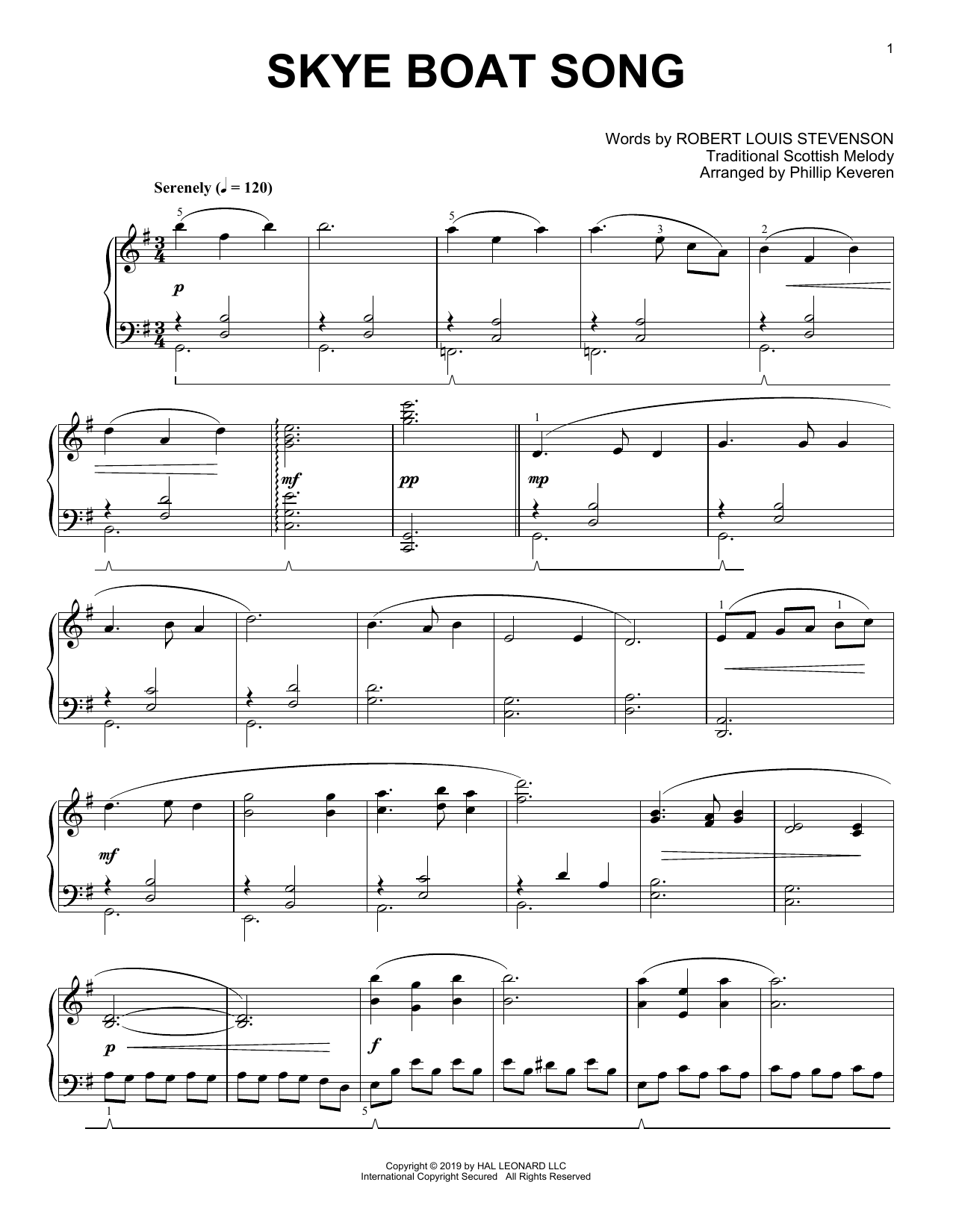 Download Robert Louis Stevenson Skye Boat Song (arr. Phillip Keveren) Sheet Music and learn how to play Piano Solo PDF digital score in minutes