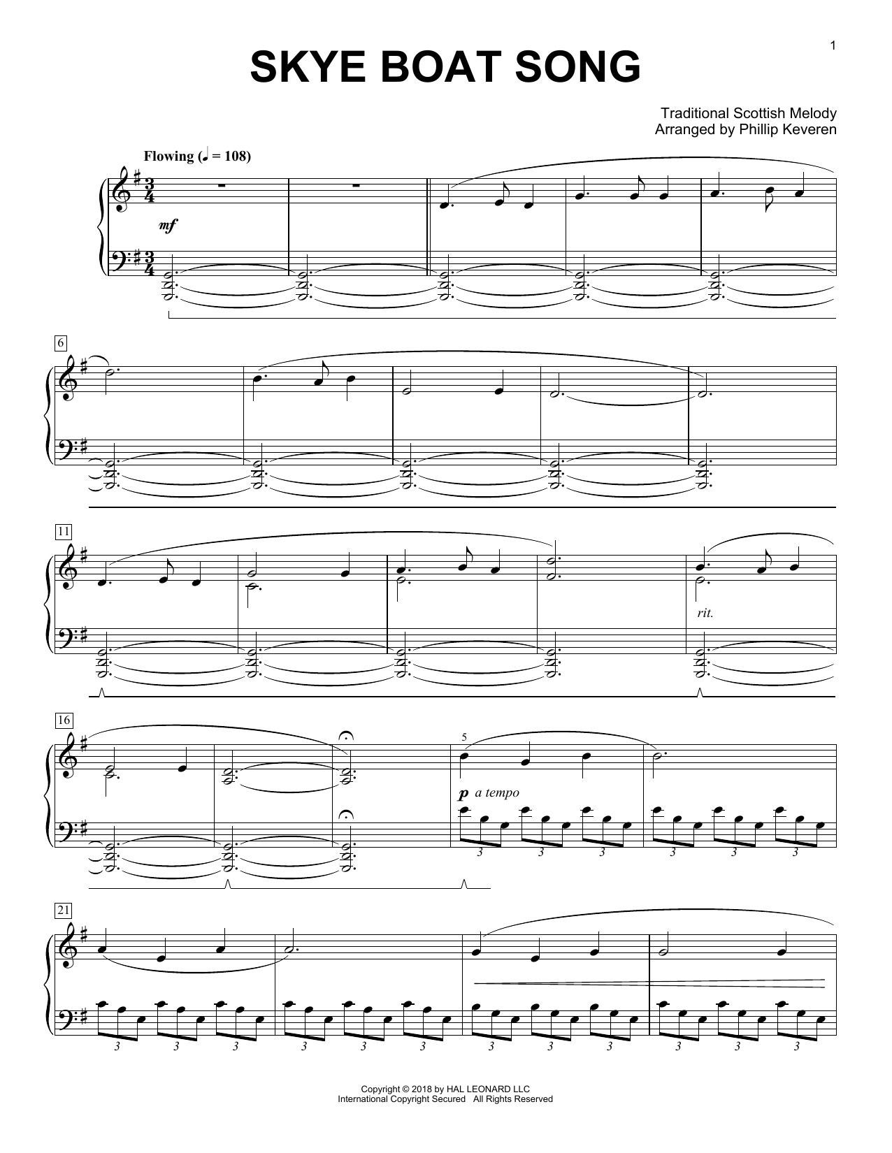 Download Robert Louis Stevenson Skye Boat Song [Classical version] (arr. Phillip Keveren) Sheet Music and learn how to play Piano Solo PDF digital score in minutes