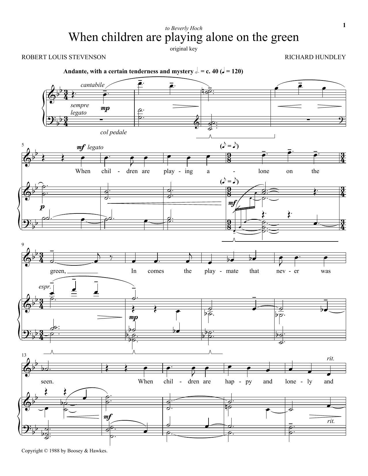 Download Robert Louis Stevenson When Children Are Playing Alone On The Green Sheet Music and learn how to play Piano & Vocal PDF digital score in minutes