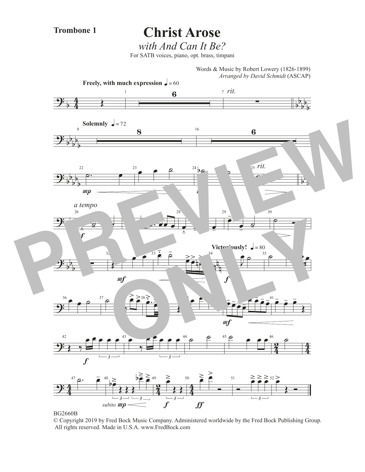 Download Robert Lowry Christ Arose (with And Can It Be?) (arr. David Schmidt) - Trombone 1 Sheet Music and learn how to play Choir Instrumental Pak PDF digital score in minutes