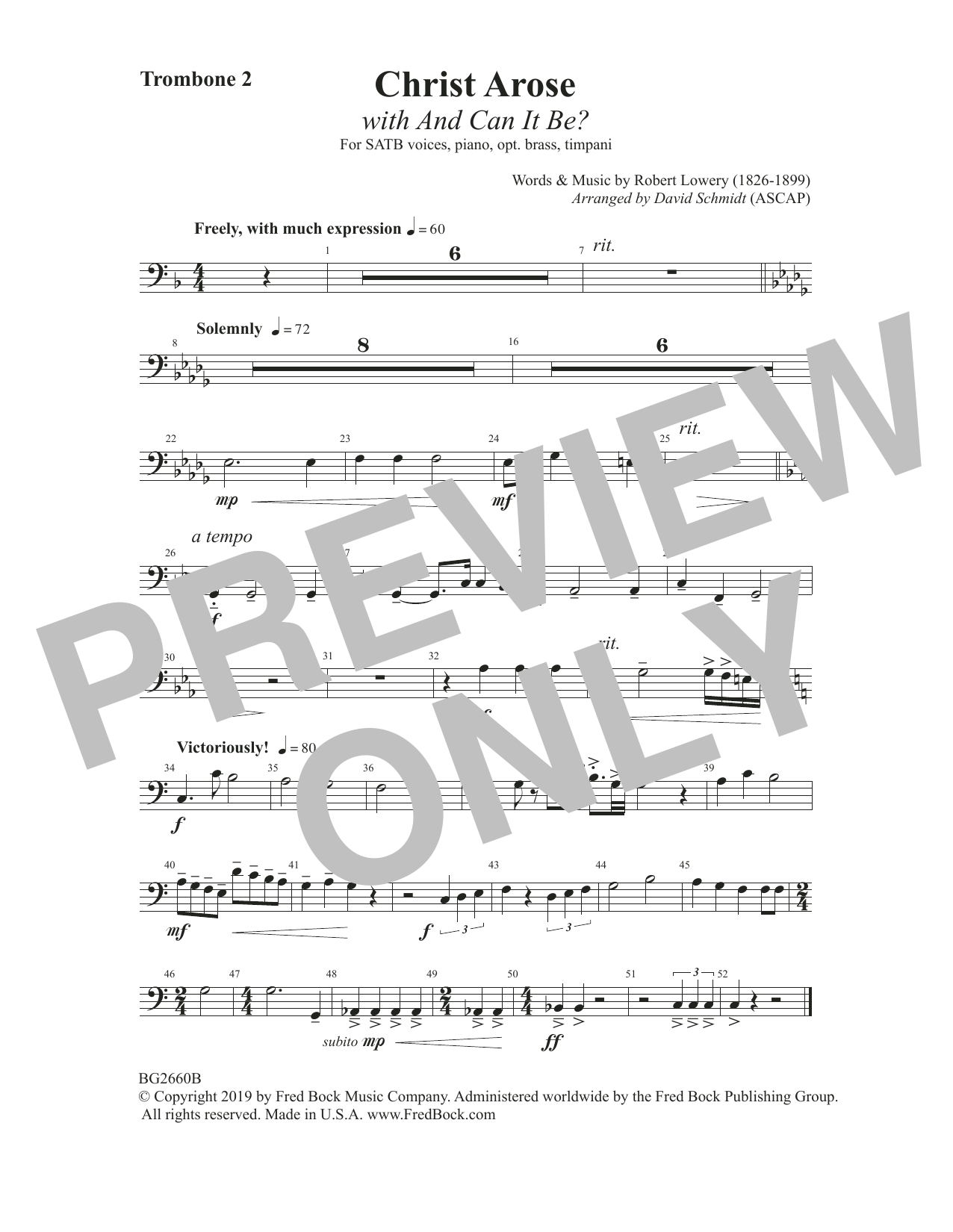 Download Robert Lowry Christ Arose (with And Can It Be?) (arr. David Schmidt) - Trombone 2 Sheet Music and learn how to play Choir Instrumental Pak PDF digital score in minutes