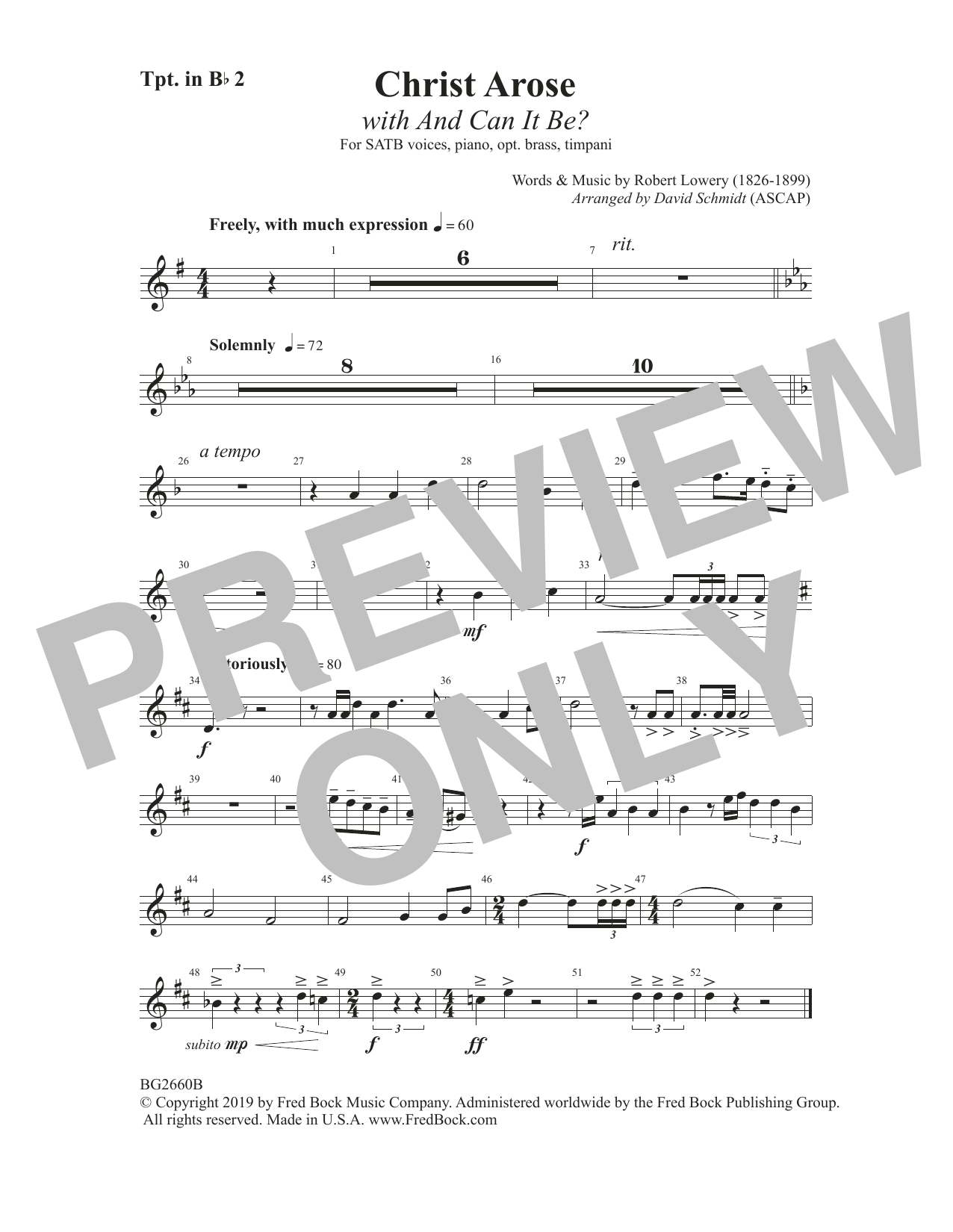 Download Robert Lowry Christ Arose (with And Can It Be?) (arr. David Schmidt) - Trumpet 2 in Bb Sheet Music and learn how to play Choir Instrumental Pak PDF digital score in minutes
