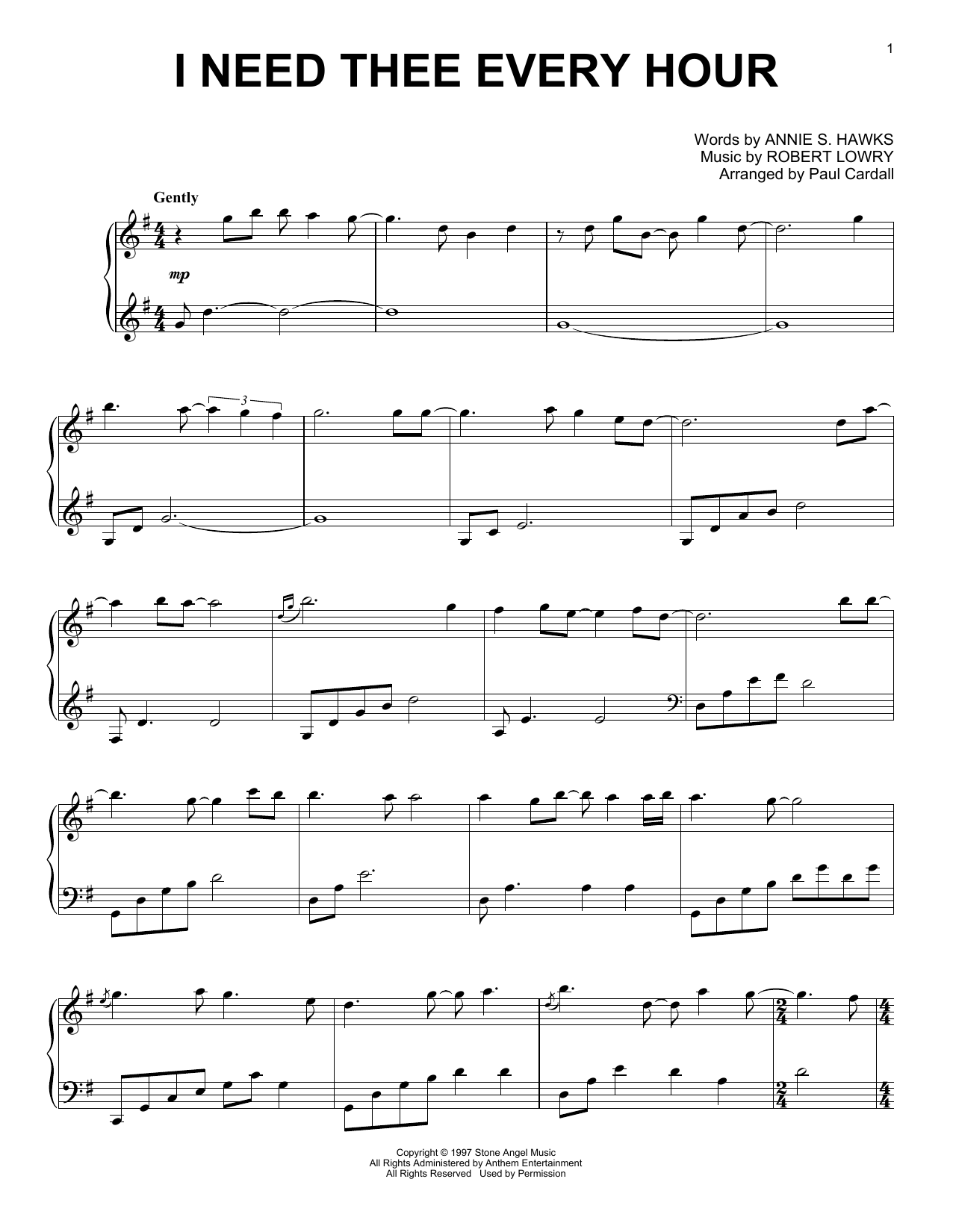 Download Robert Lowry I Need Thee Every Hour (arr. Paul Cardall) Sheet Music and learn how to play Piano Solo PDF digital score in minutes