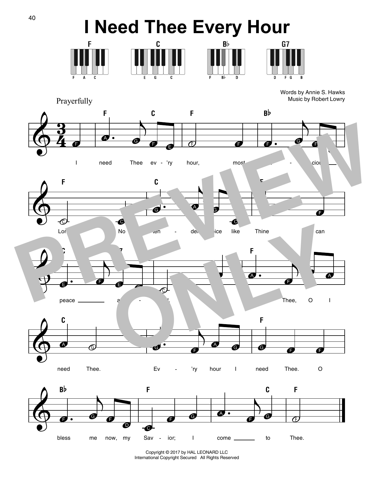 Download Robert Lowry I Need Thee Every Hour Sheet Music and learn how to play SPREP PDF digital score in minutes