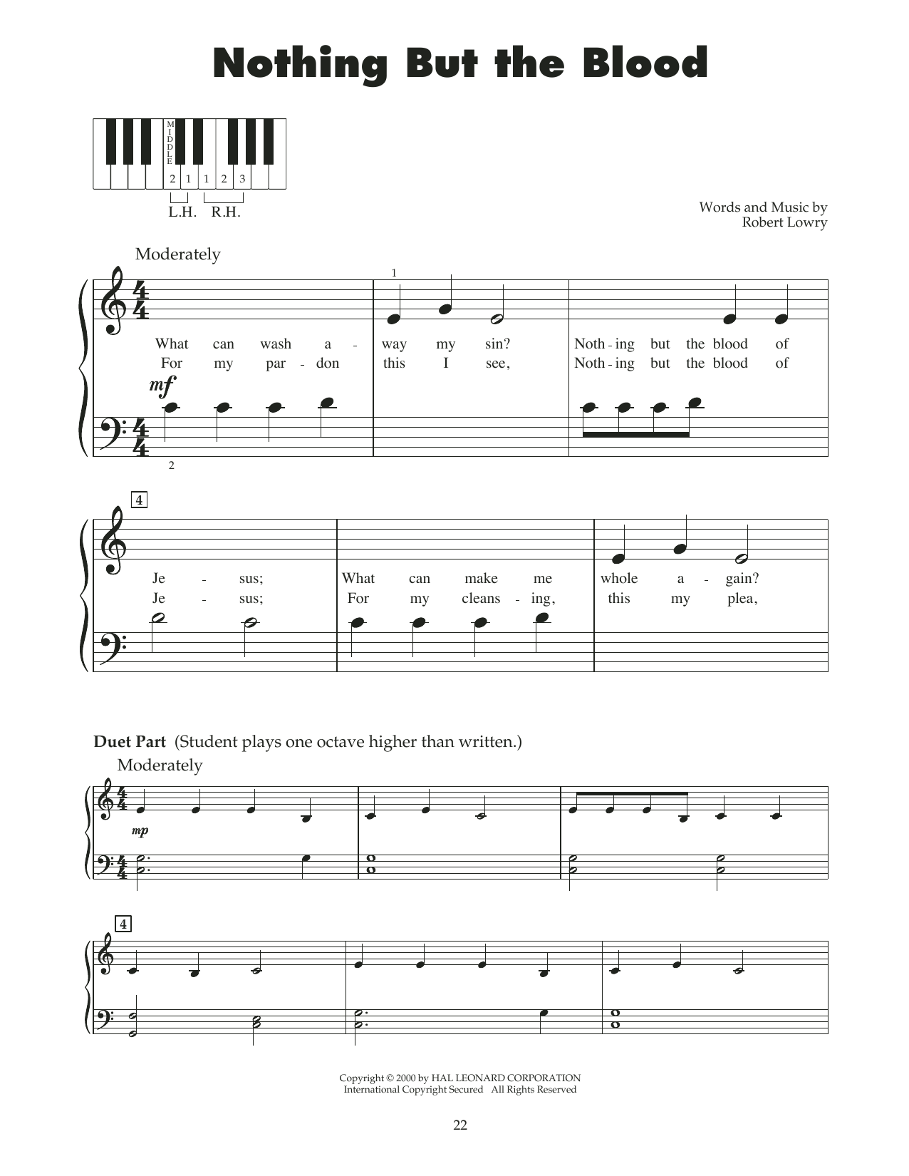 Download Robert Lowry Nothing But The Blood (arr. Carol Klose) Sheet Music and learn how to play 5-Finger Piano PDF digital score in minutes
