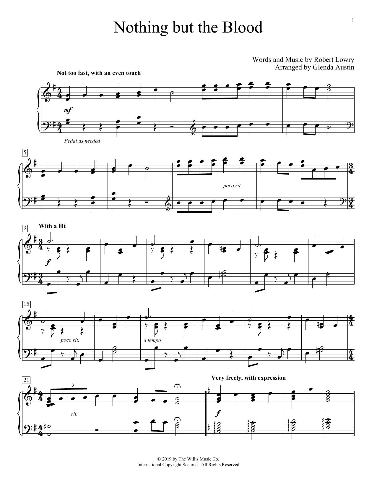 Download Robert Lowry Nothing But The Blood (arr. Glenda Austin) Sheet Music and learn how to play Educational Piano PDF digital score in minutes