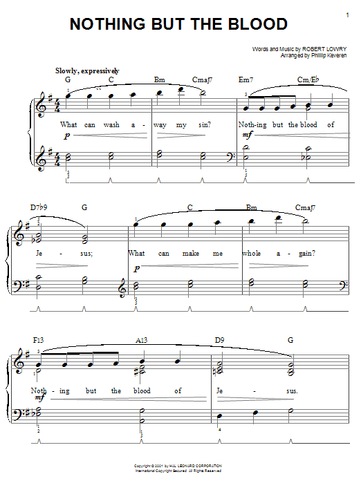 Download Robert Lowry Nothing But The Blood Sheet Music and learn how to play Easy Piano PDF digital score in minutes