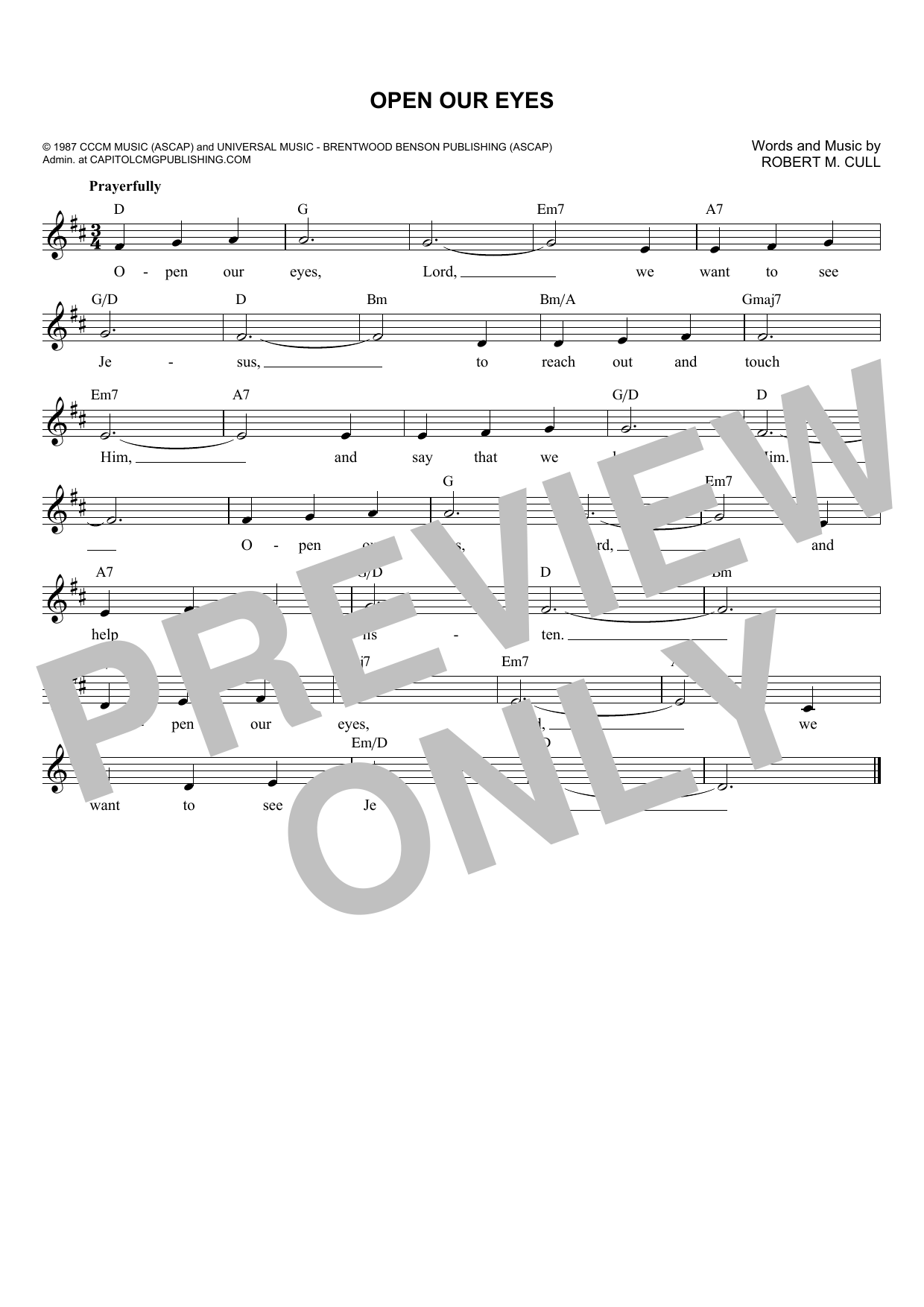 Download Robert M. Cull Open Our Eyes Sheet Music and learn how to play Melody Line, Lyrics & Chords PDF digital score in minutes