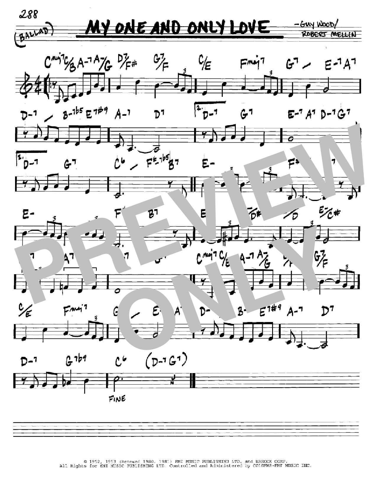 Download Robert Mellin My One And Only Love Sheet Music and learn how to play Lead Sheet / Fake Book PDF digital score in minutes