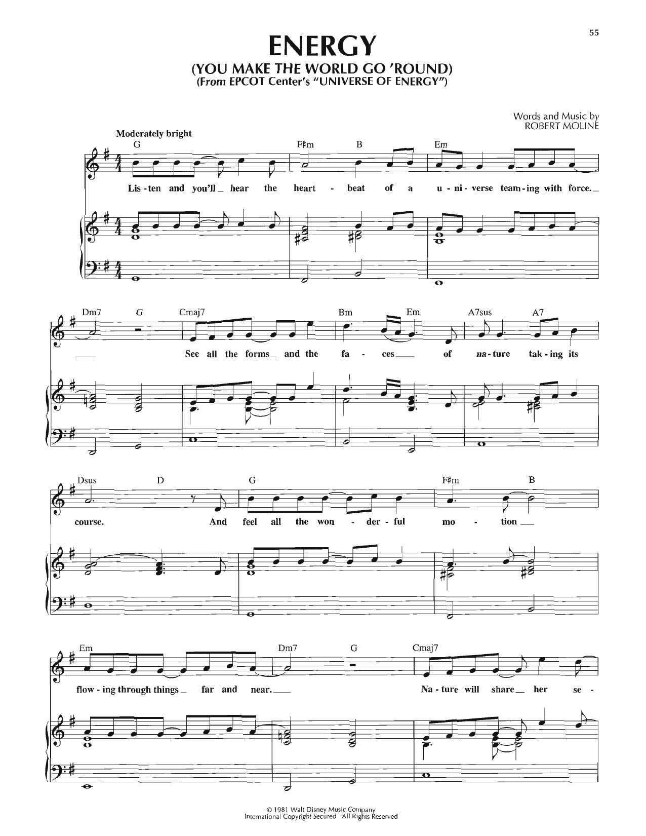 Download Robert Moline Energy (You Make The World Go 'Round) Sheet Music and learn how to play Piano, Vocal & Guitar Chords (Right-Hand Melody) PDF digital score in minutes