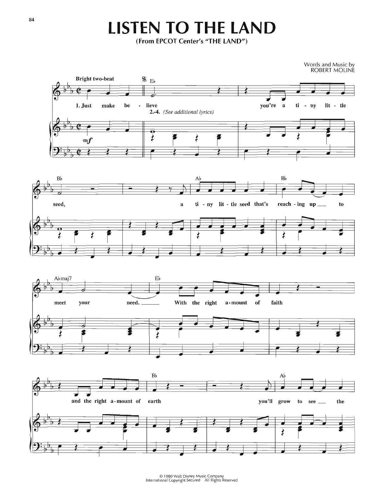 Download Robert Moline Listen To The Land Sheet Music and learn how to play Piano, Vocal & Guitar Chords (Right-Hand Melody) PDF digital score in minutes