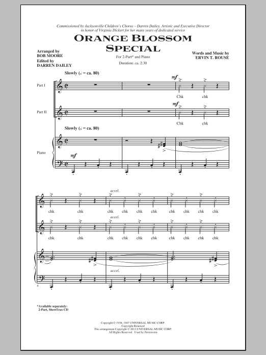 Download Ervin T. Rouse Orange Blossom Special (arr. Bob Moore) Sheet Music and learn how to play 2-Part Choir PDF digital score in minutes