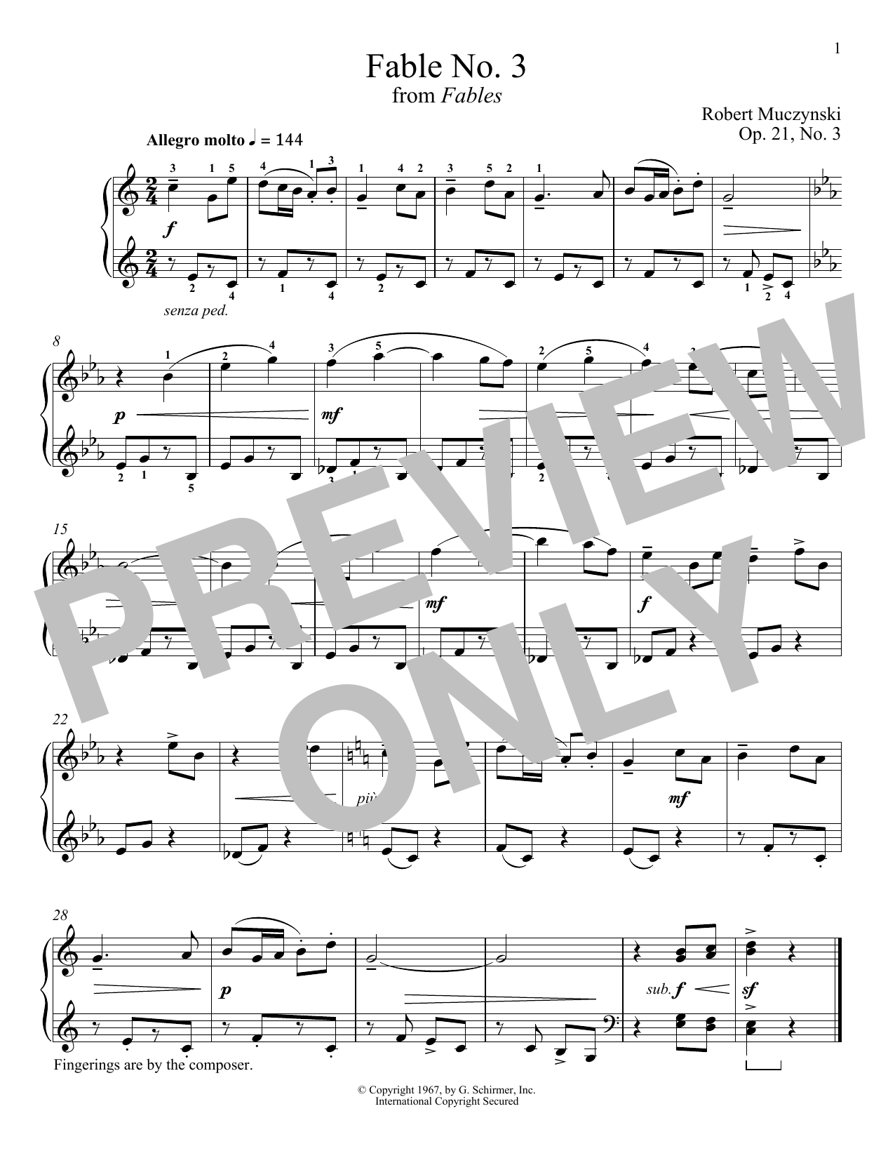 Download Robert Muczynski Fable No. 3, Op. 21 Sheet Music and learn how to play Piano PDF digital score in minutes