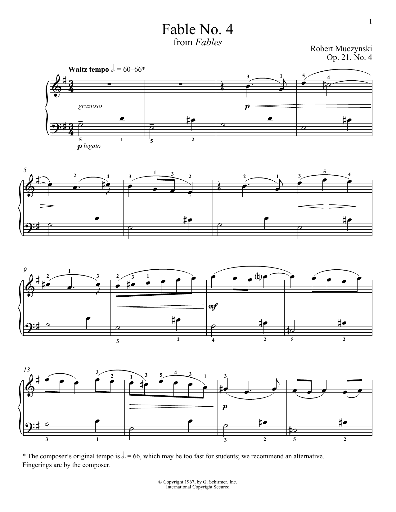 Download Robert Muczynski Fable No. 4, Op. 21 Sheet Music and learn how to play Piano PDF digital score in minutes