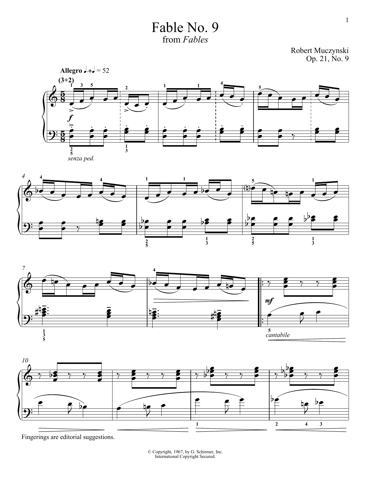 Download Robert Muczynski Fable No. 9, Op. 21 Sheet Music and learn how to play Piano PDF digital score in minutes