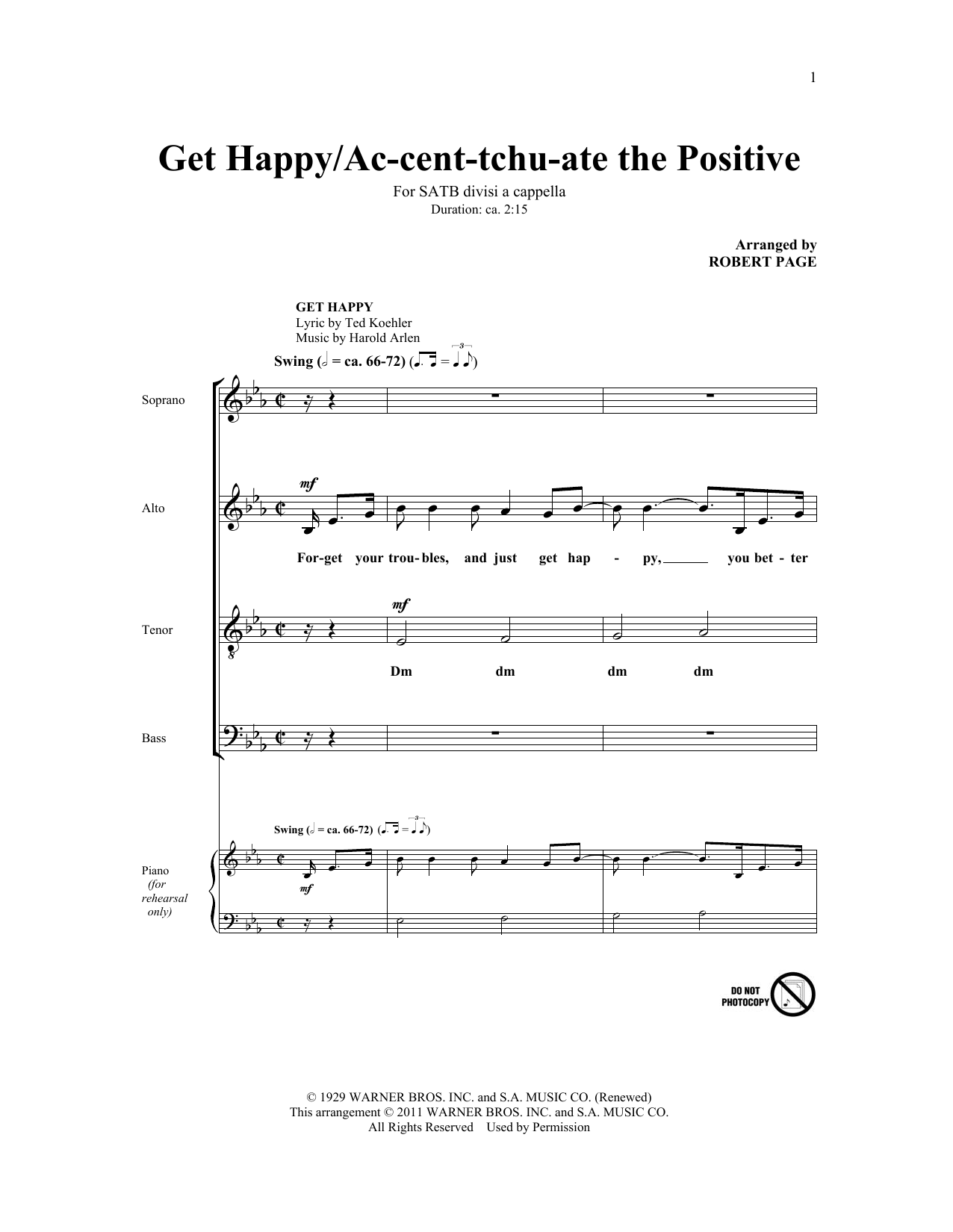 Download Robert Page Ac-cent-tchu-ate The Positive Sheet Music and learn how to play SATB PDF digital score in minutes