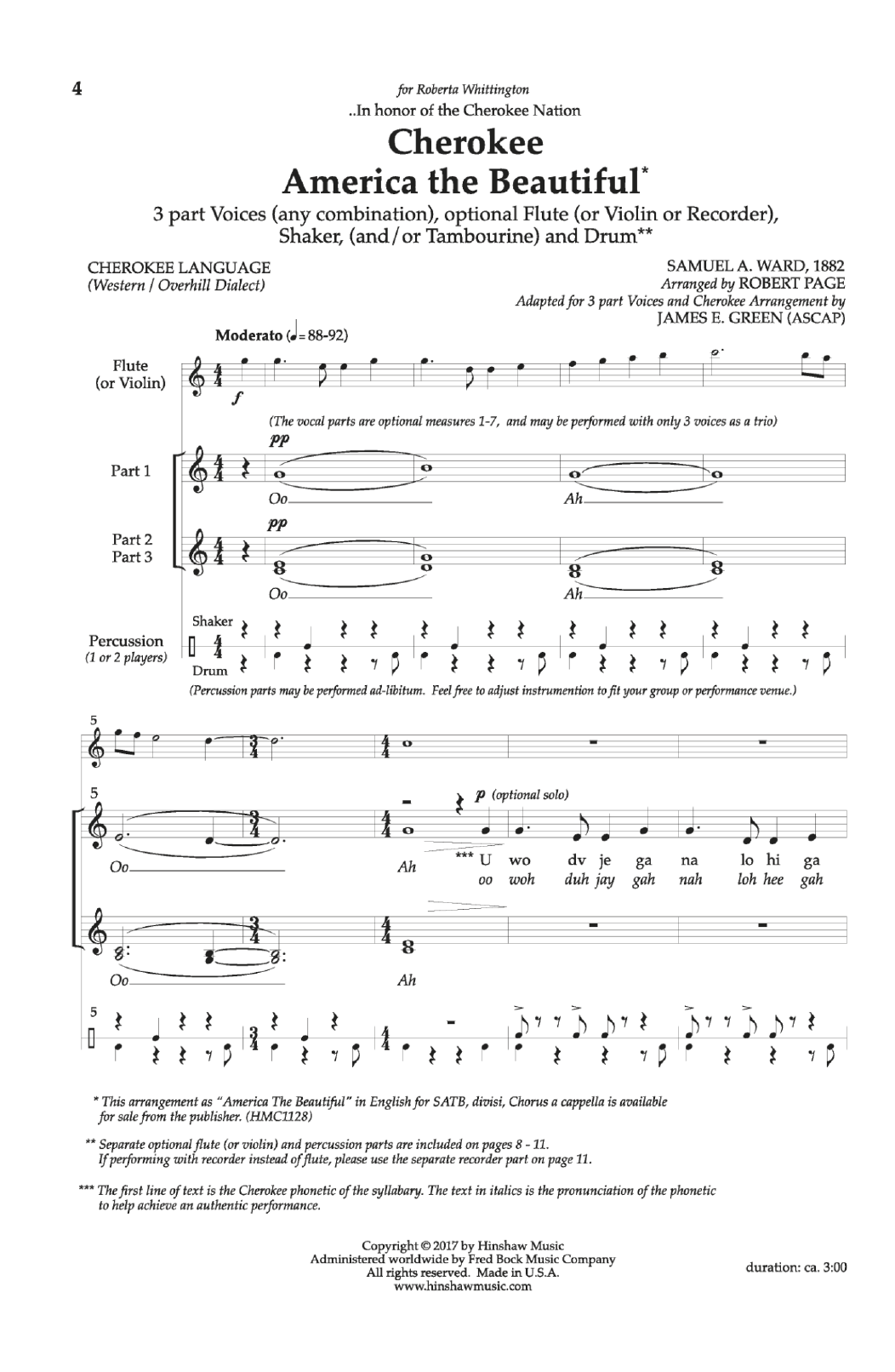 Download Robert Page Cherokee America the Beautiful Sheet Music and learn how to play Choral PDF digital score in minutes