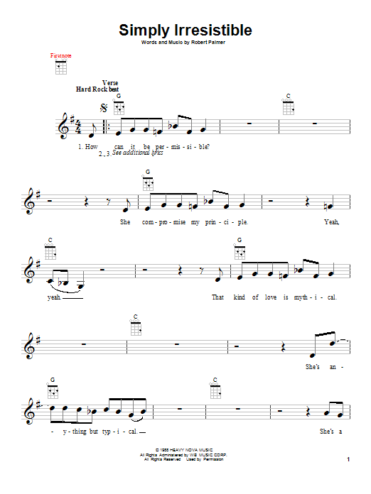 Download Robert Palmer Simply Irresistible Sheet Music and learn how to play Ukulele PDF digital score in minutes