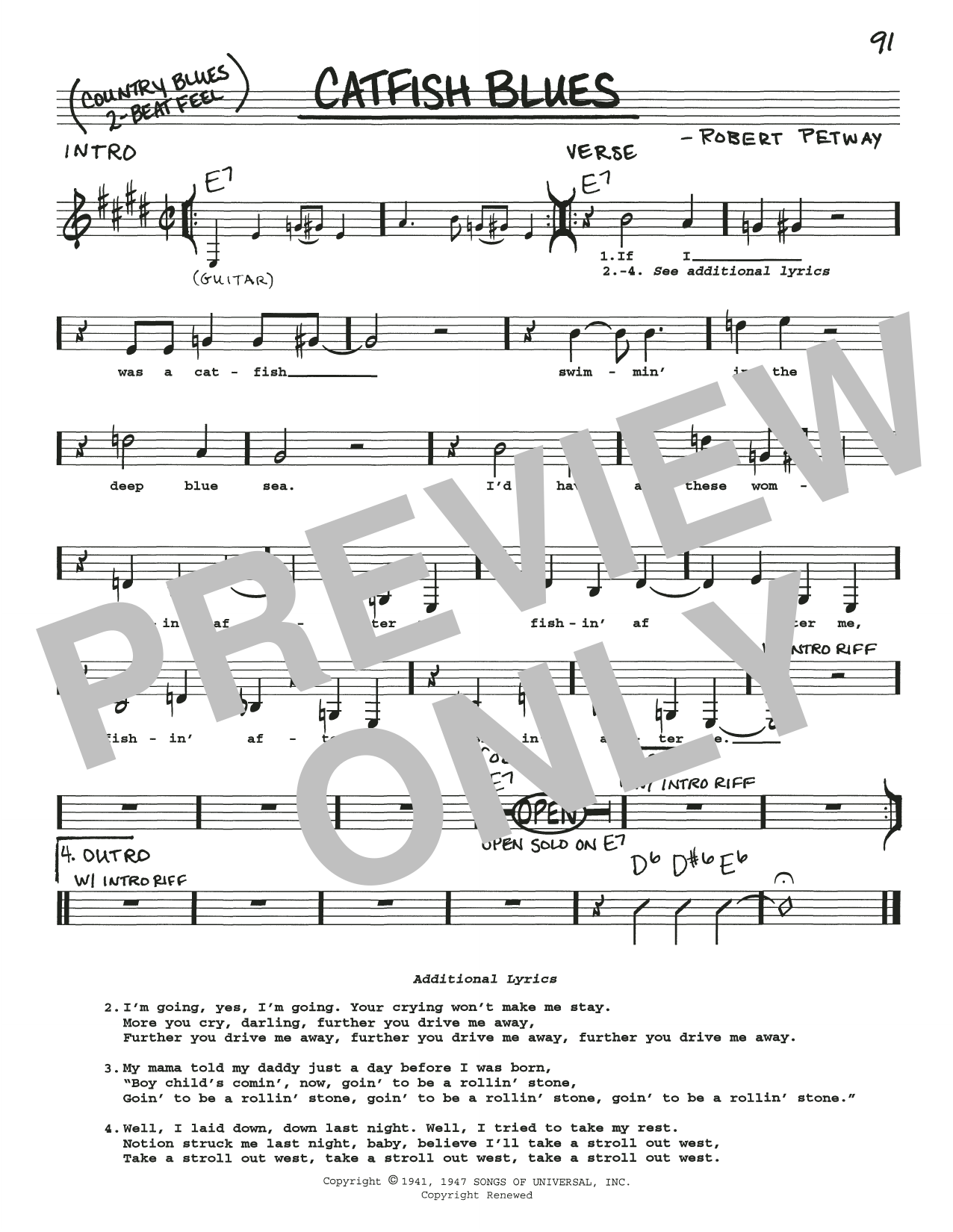Download Robert Petway Catfish Blues Sheet Music and learn how to play Real Book – Melody, Lyrics & Chords PDF digital score in minutes