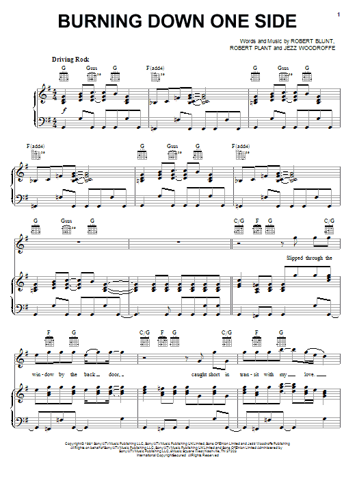 Download Robert Plant Burning Down One Side Sheet Music and learn how to play Piano, Vocal & Guitar (Right-Hand Melody) PDF digital score in minutes