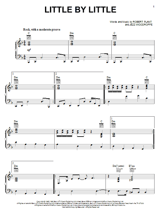 Download Robert Plant Little By Little Sheet Music and learn how to play Piano, Vocal & Guitar (Right-Hand Melody) PDF digital score in minutes