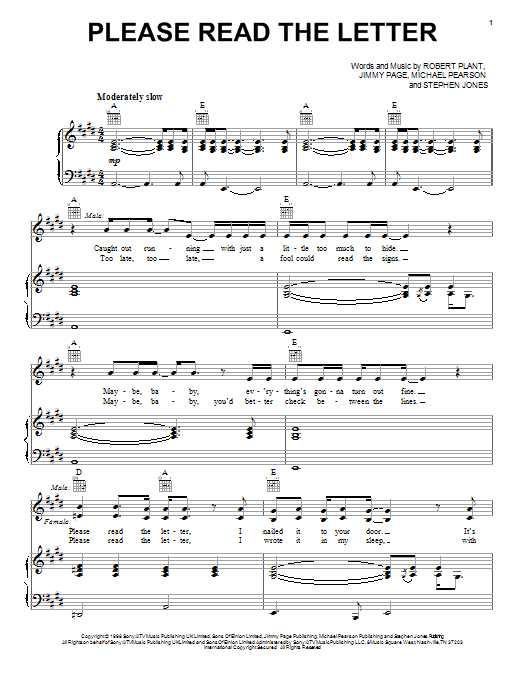 Download Robert Plant Please Read The Letter Sheet Music and learn how to play Easy Guitar Tab PDF digital score in minutes