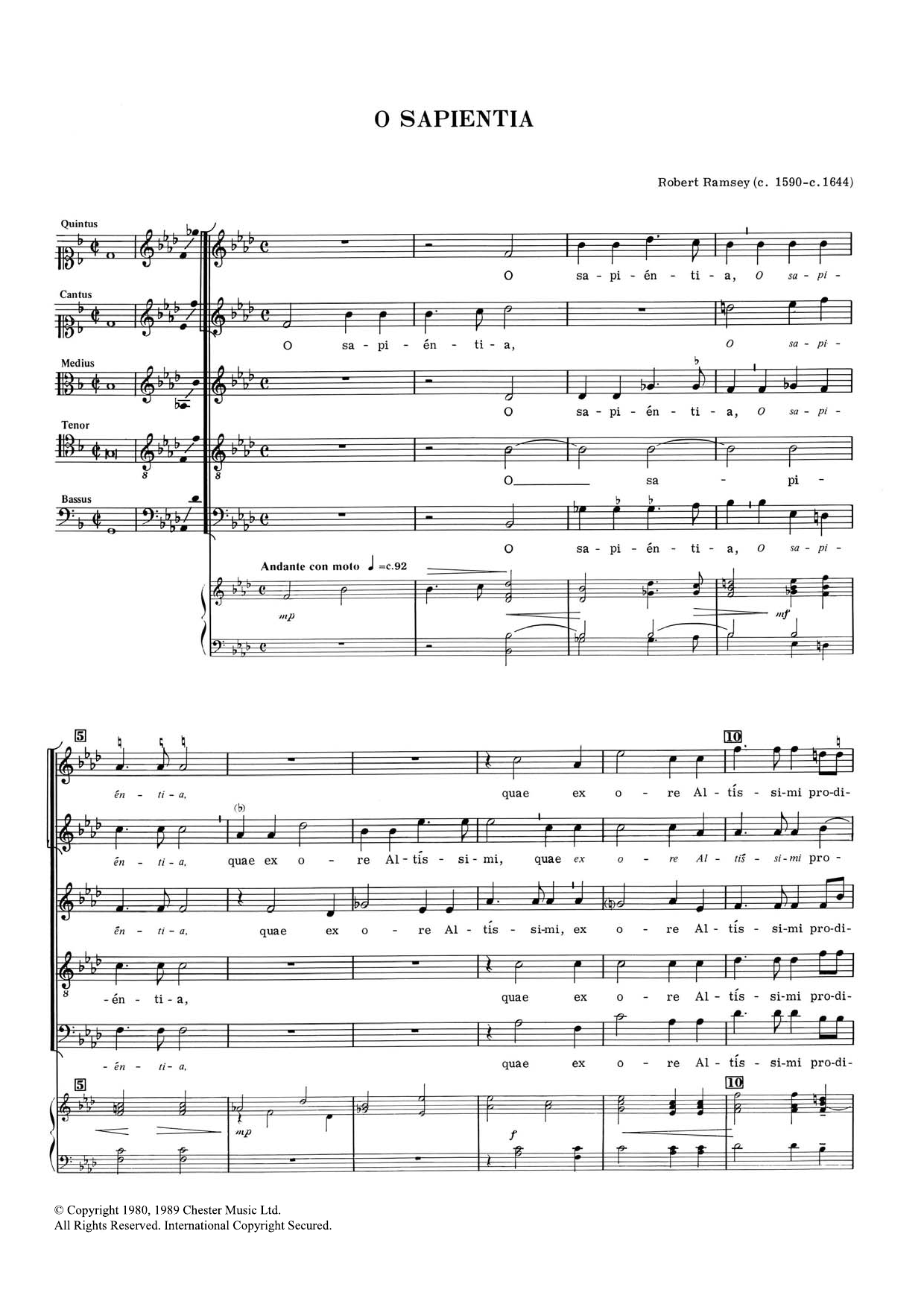 Download Robert Ramsey O Sapientia Sheet Music and learn how to play Choral SAATB PDF digital score in minutes