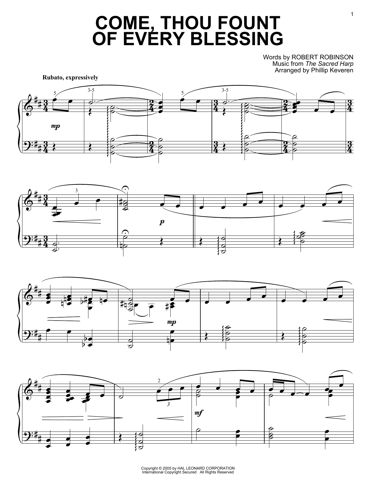 Download Robert Robinson Come, Thou Fount of Every Blessing [Jazz version] (arr. Phillip Keveren) Sheet Music and learn how to play Piano Solo PDF digital score in minutes