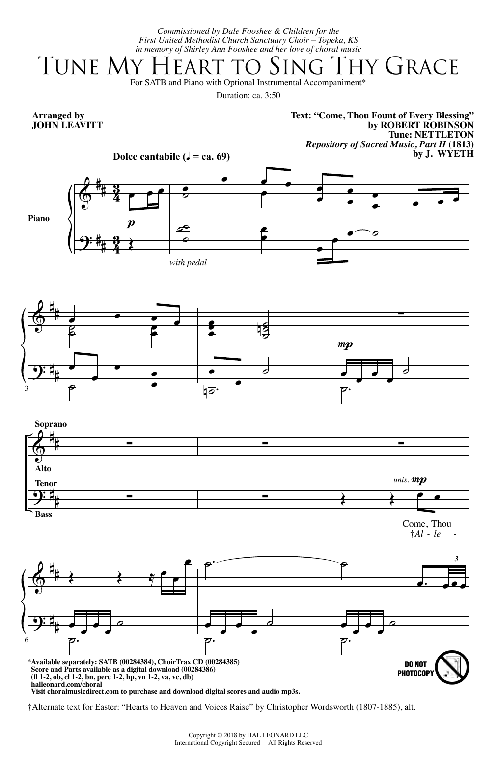 Download Robert Robinson Tune My Heart To Sing Thy Grace (arr. John Leavitt) Sheet Music and learn how to play SATB Choir PDF digital score in minutes