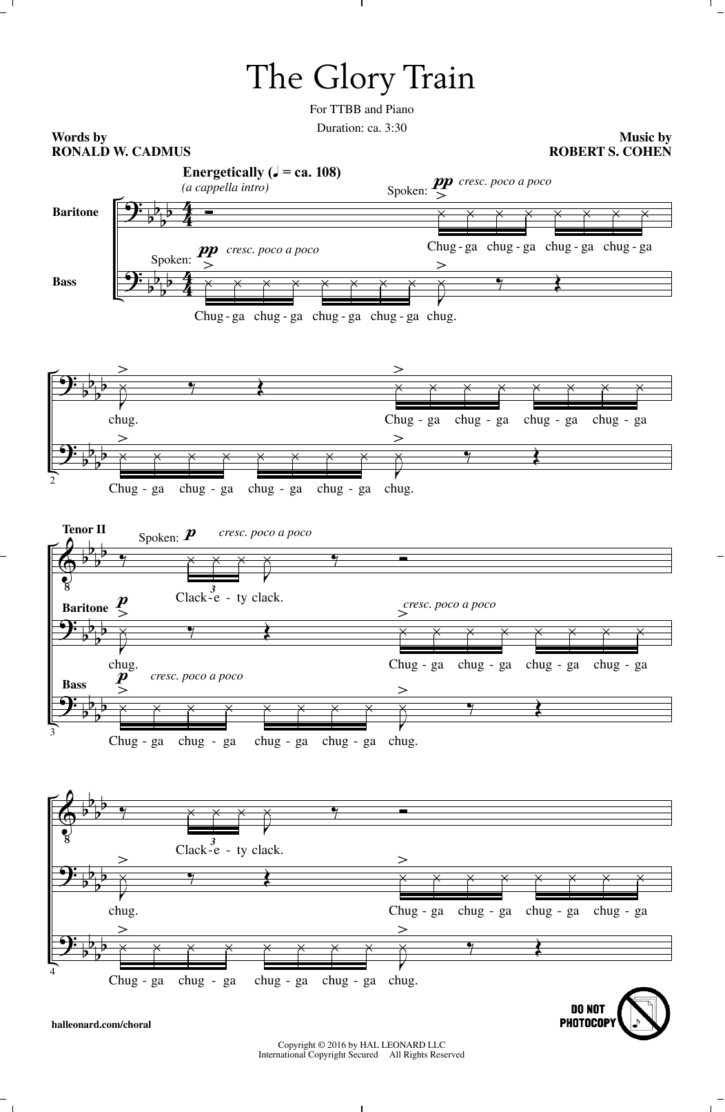 Download Robert S. Cohen The Glory Train Sheet Music and learn how to play TTBB PDF digital score in minutes