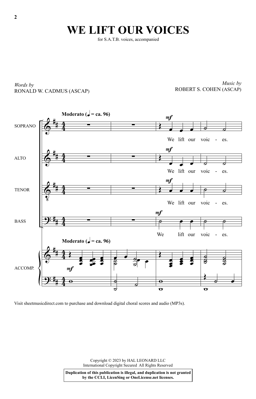 Download Robert S. Cohen We Lift Our Voices Sheet Music and learn how to play SATB Choir PDF digital score in minutes