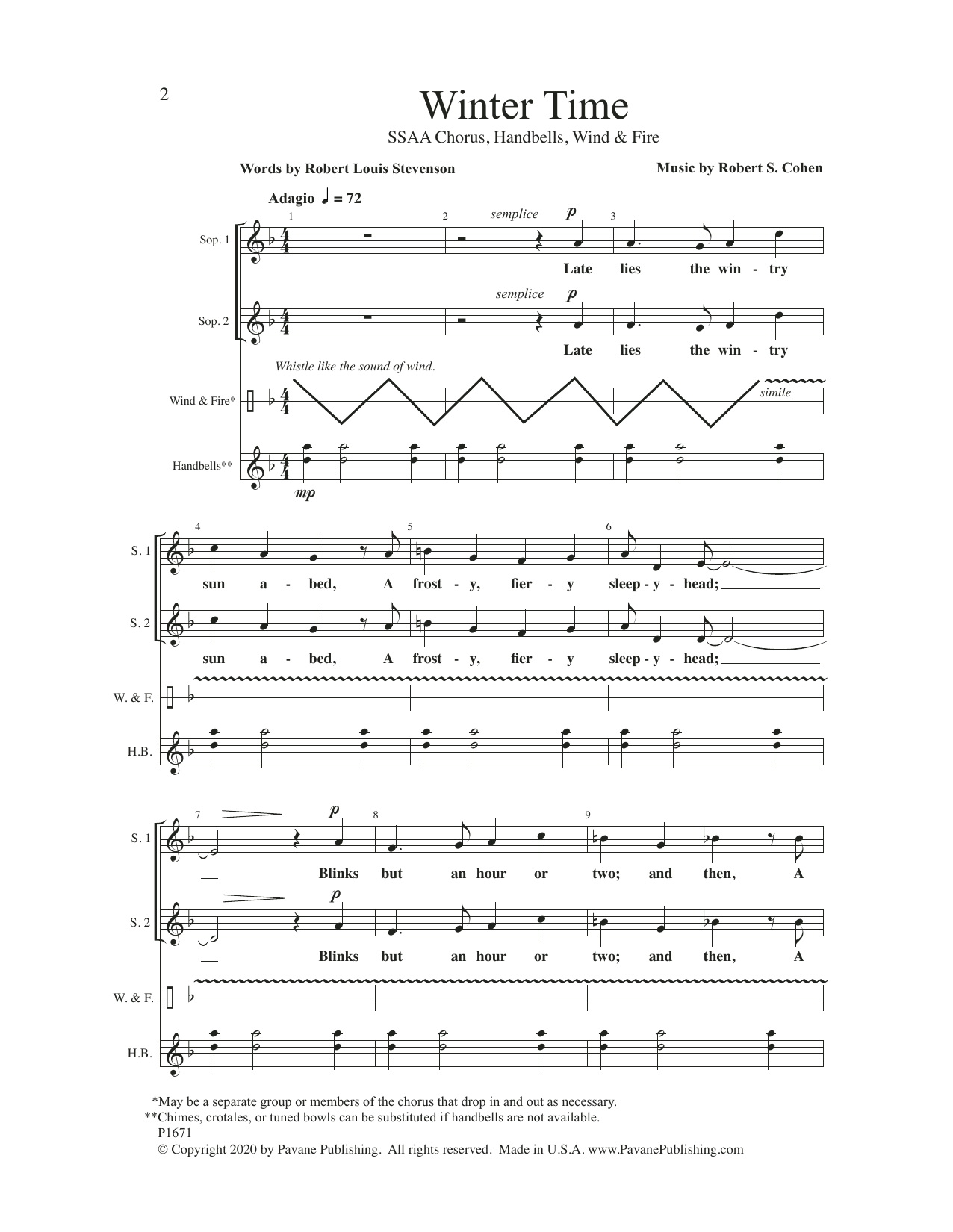 Download Robert S. Cohen Winter Time Sheet Music and learn how to play SSAA Choir PDF digital score in minutes