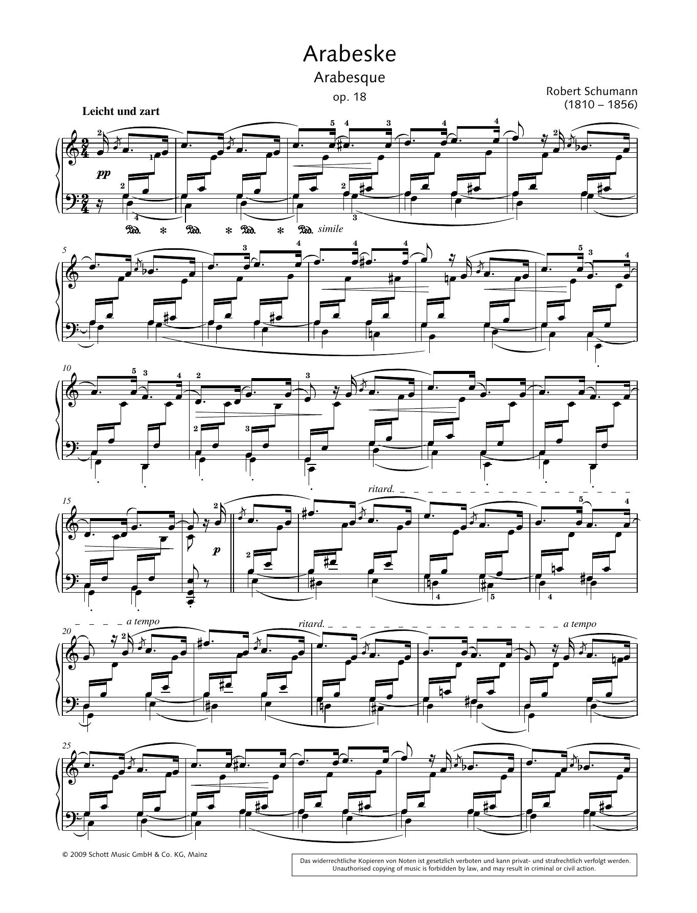 Download Robert Schumann Arabesque Sheet Music and learn how to play Piano Solo PDF digital score in minutes